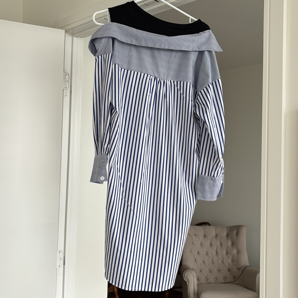 Blue Asymmetrical Long Sleeve Shirt Dress - Picture 2 of 2